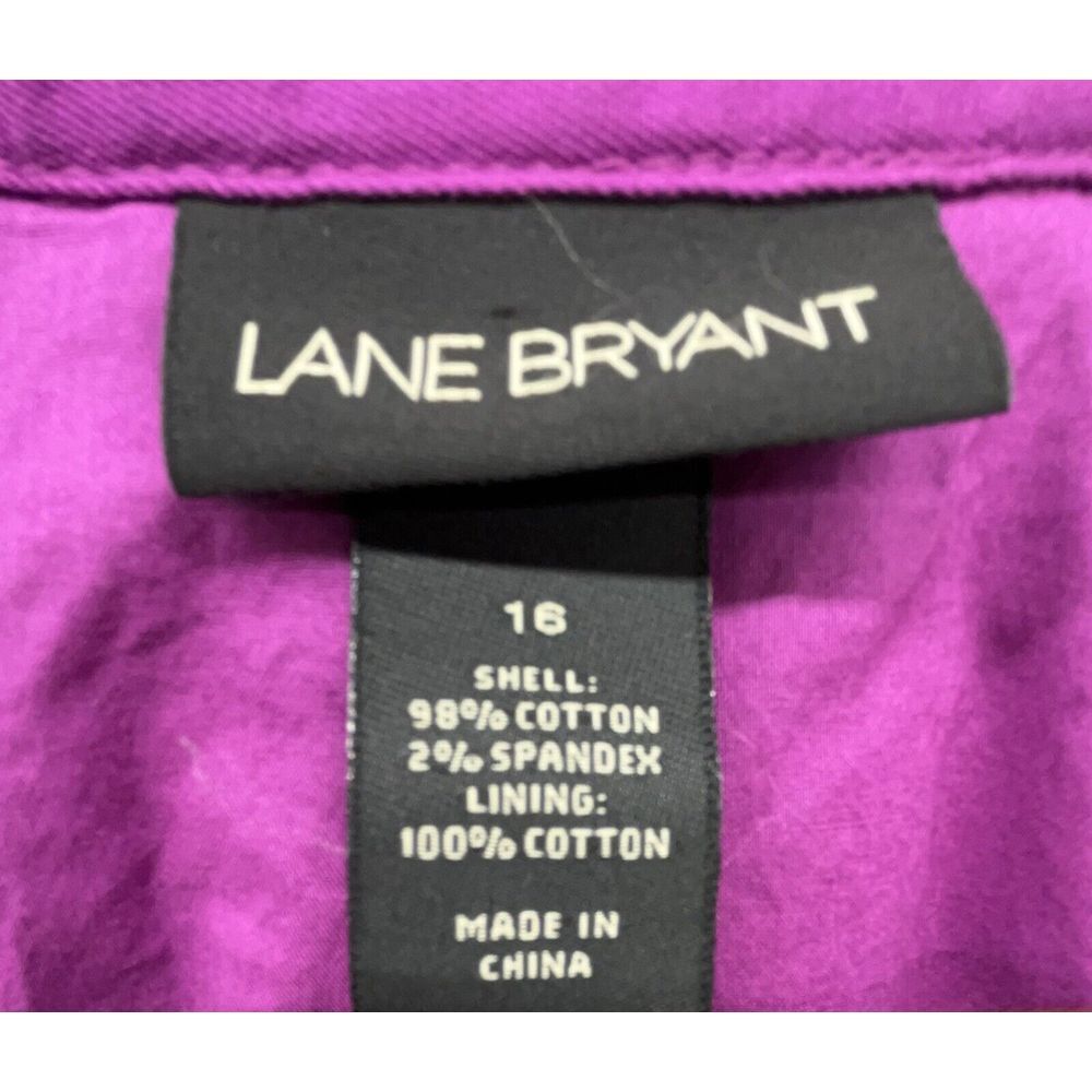 Lane Bryant Shacket 16 Purple Ruffle Button Cotton Stretch 3/4 Sleeve Top Blouse - Picture 13 of 13